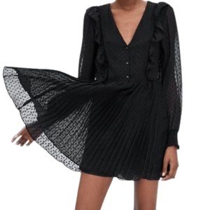 Zara Black Swiss Dot Jumpsuit Pleated Dress